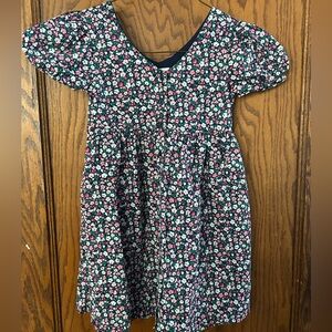 Janie and Jack Navy Floral Puff-Sleeve Dress with Pink and White Flowers